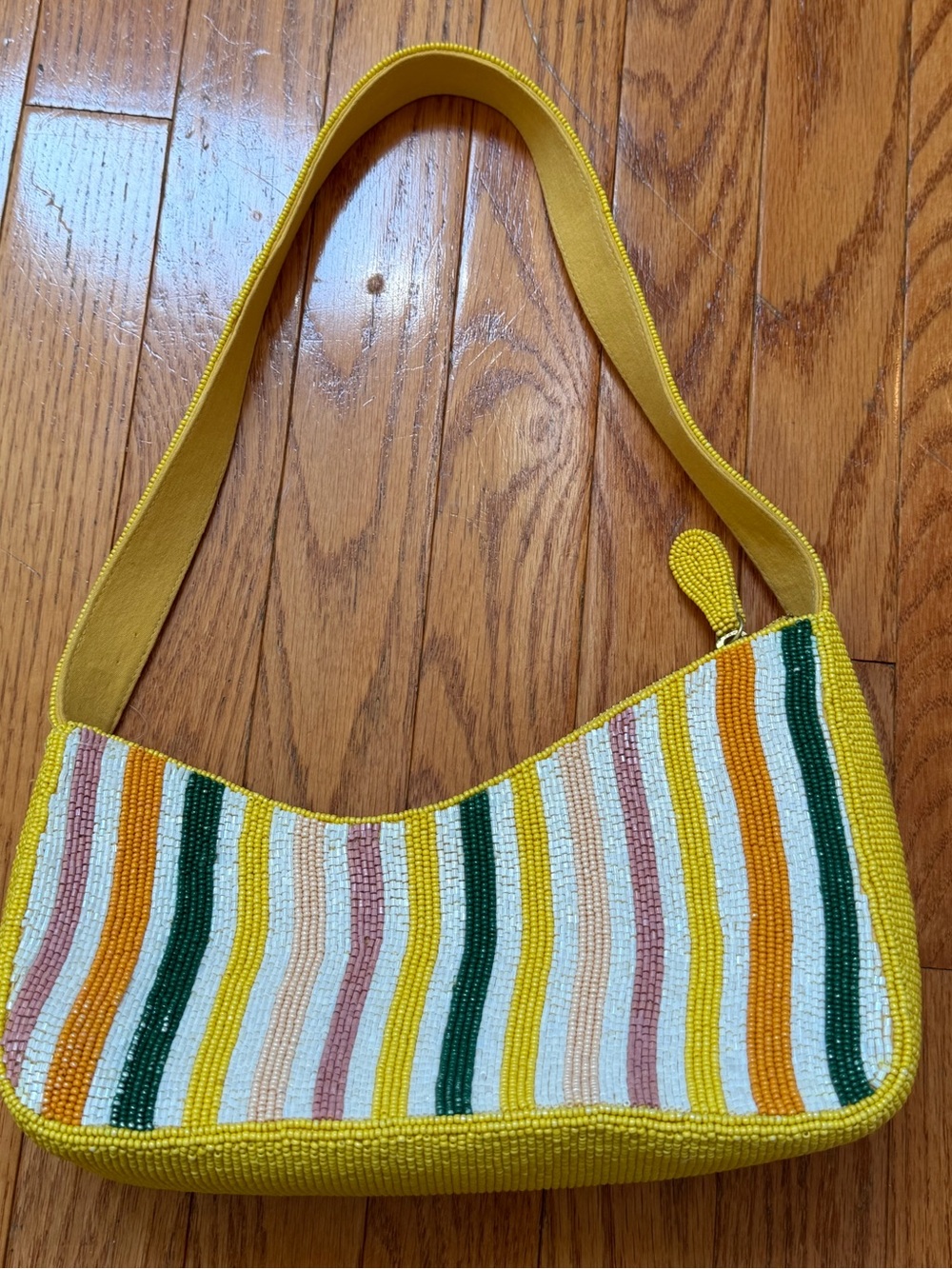 new Anthropologie asymmetrical beaded shoulder bag yellow multicolor stripe - Picture 14 of 14